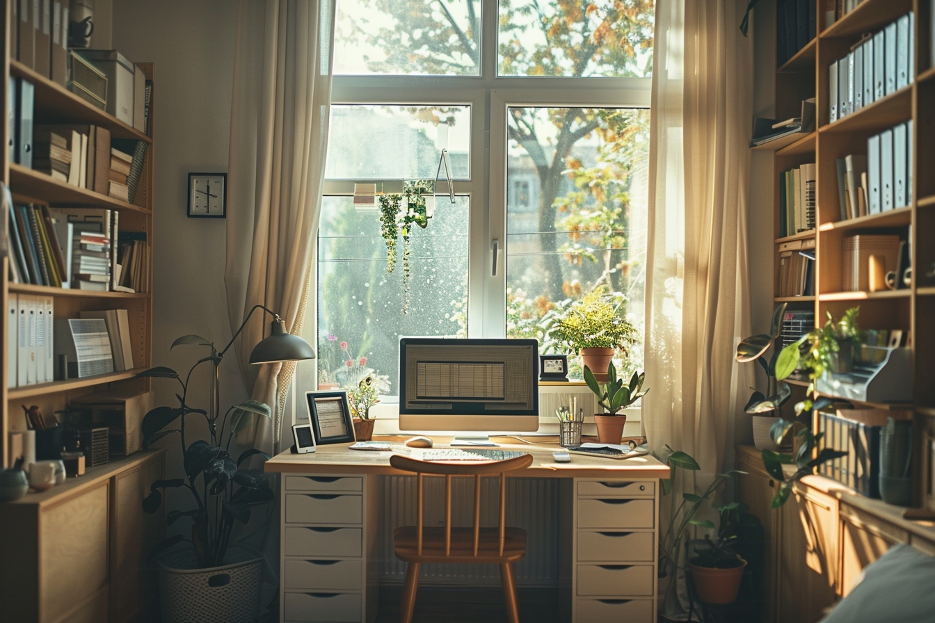Aménagement d'un coin bureau fonctionnel et compact dans un petit appartement à Béziers